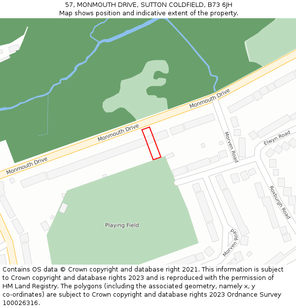 57, MONMOUTH DRIVE, SUTTON COLDFIELD, B73 6JH: Location map and indicative extent of plot