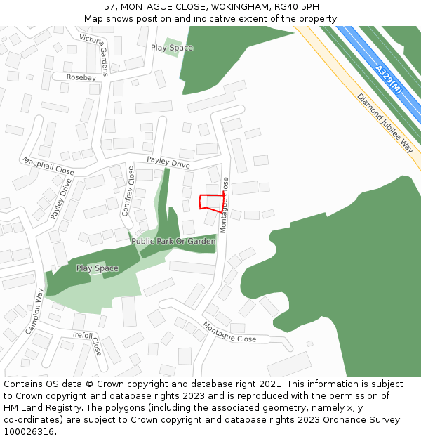 57, MONTAGUE CLOSE, WOKINGHAM, RG40 5PH: Location map and indicative extent of plot