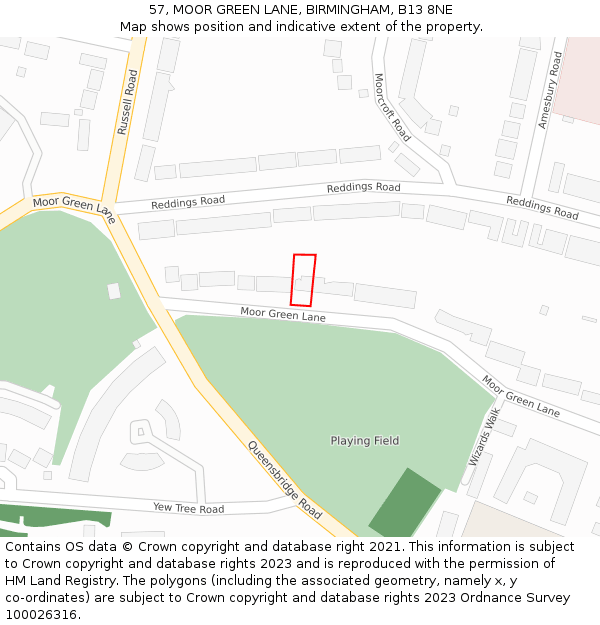 57, MOOR GREEN LANE, BIRMINGHAM, B13 8NE: Location map and indicative extent of plot