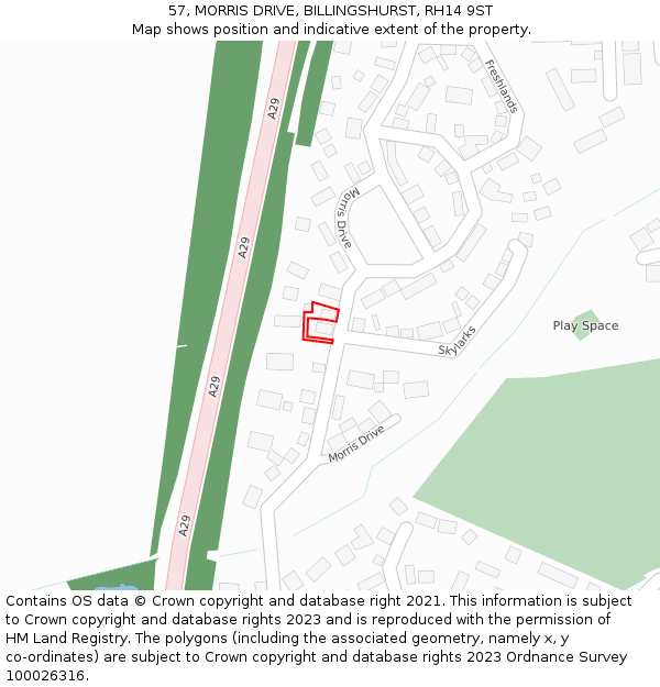 57, MORRIS DRIVE, BILLINGSHURST, RH14 9ST: Location map and indicative extent of plot