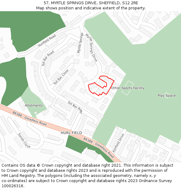 57, MYRTLE SPRINGS DRIVE, SHEFFIELD, S12 2RE: Location map and indicative extent of plot