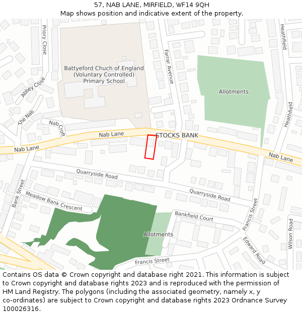 57, NAB LANE, MIRFIELD, WF14 9QH: Location map and indicative extent of plot