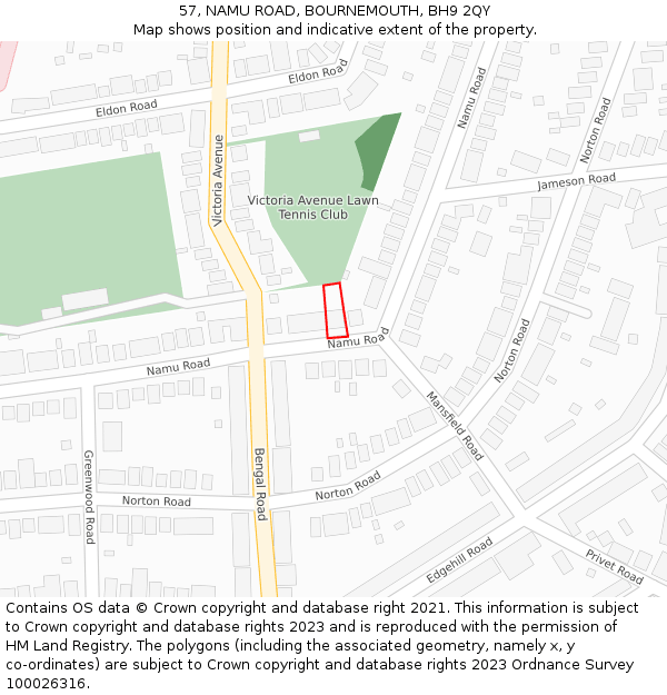 57, NAMU ROAD, BOURNEMOUTH, BH9 2QY: Location map and indicative extent of plot