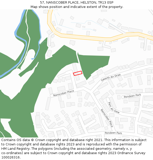 57, NANSCOBER PLACE, HELSTON, TR13 0SP: Location map and indicative extent of plot