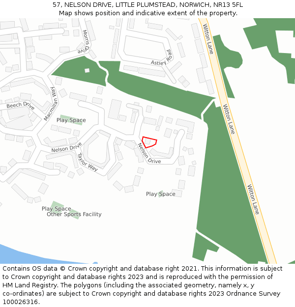 57, NELSON DRIVE, LITTLE PLUMSTEAD, NORWICH, NR13 5FL: Location map and indicative extent of plot