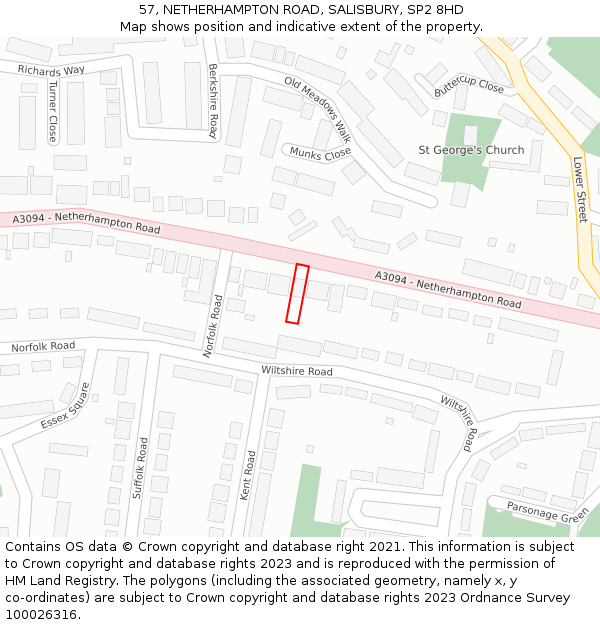 57, NETHERHAMPTON ROAD, SALISBURY, SP2 8HD: Location map and indicative extent of plot