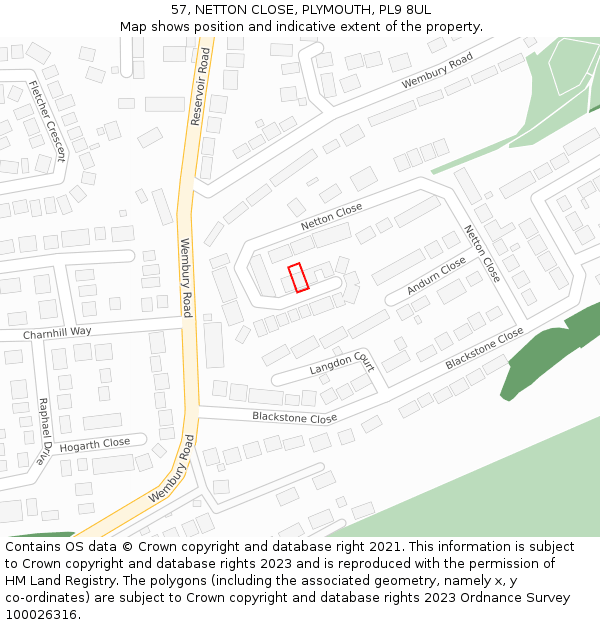 57, NETTON CLOSE, PLYMOUTH, PL9 8UL: Location map and indicative extent of plot