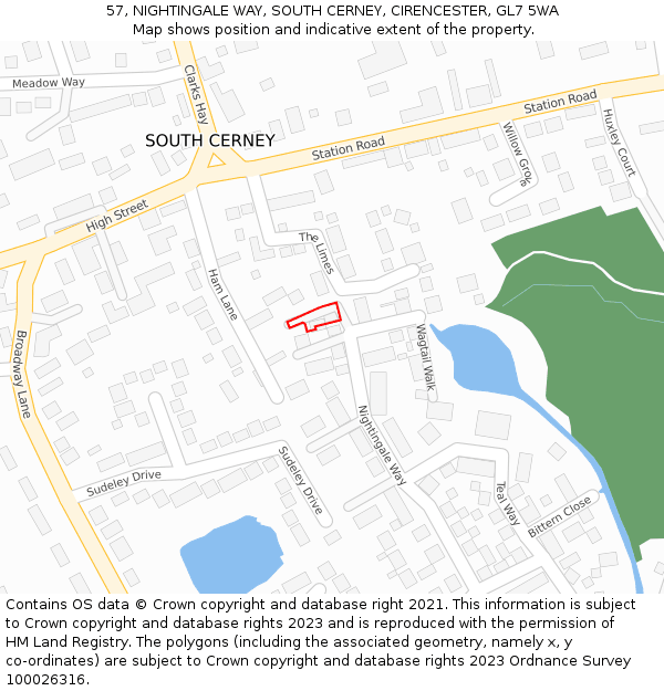 57, NIGHTINGALE WAY, SOUTH CERNEY, CIRENCESTER, GL7 5WA: Location map and indicative extent of plot