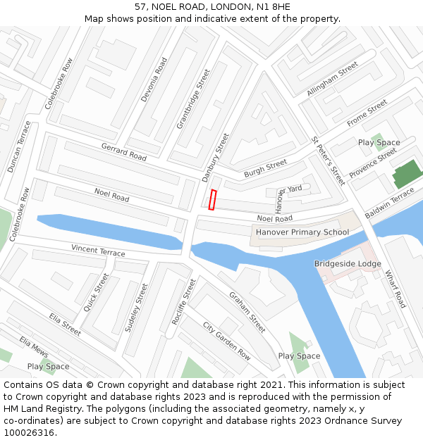 57, NOEL ROAD, LONDON, N1 8HE: Location map and indicative extent of plot