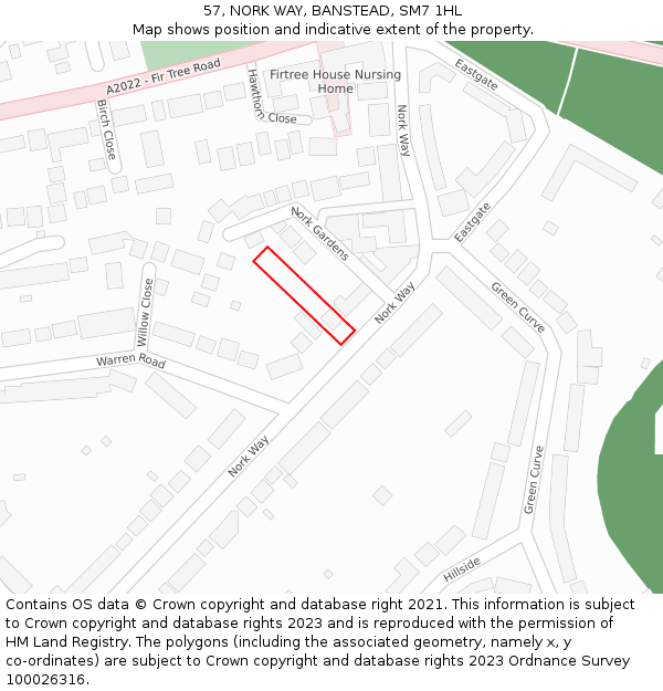 57, NORK WAY, BANSTEAD, SM7 1HL: Location map and indicative extent of plot