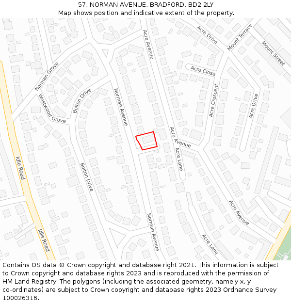 57, NORMAN AVENUE, BRADFORD, BD2 2LY: Location map and indicative extent of plot