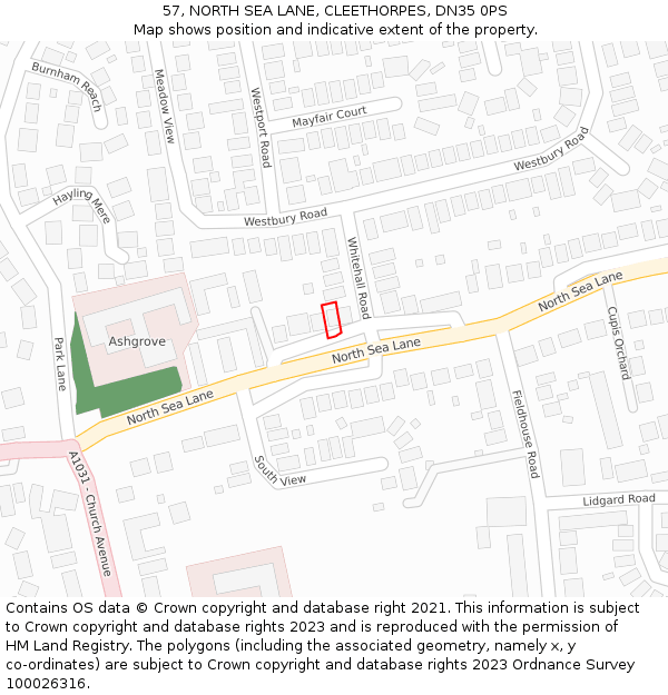 57, NORTH SEA LANE, CLEETHORPES, DN35 0PS: Location map and indicative extent of plot