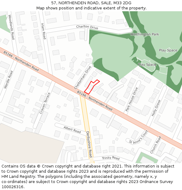 57, NORTHENDEN ROAD, SALE, M33 2DG: Location map and indicative extent of plot