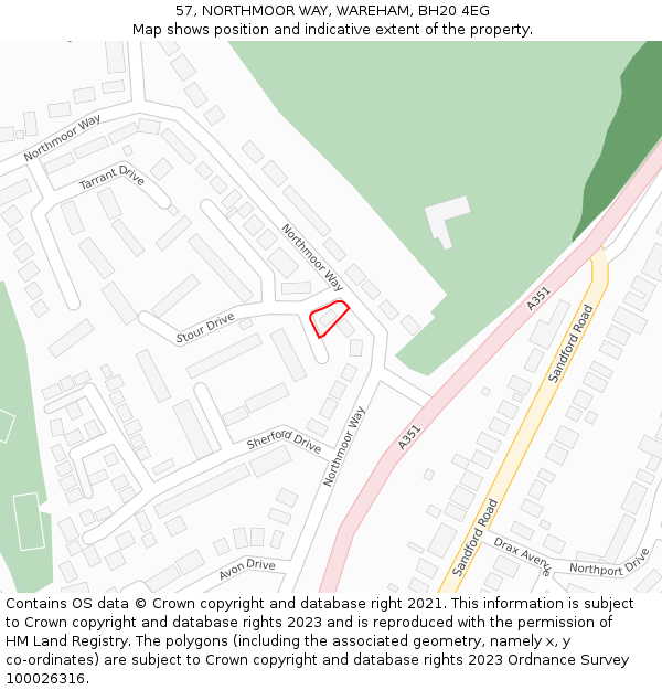 57, NORTHMOOR WAY, WAREHAM, BH20 4EG: Location map and indicative extent of plot