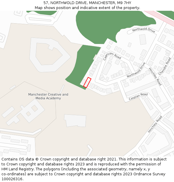 57, NORTHWOLD DRIVE, MANCHESTER, M9 7HY: Location map and indicative extent of plot