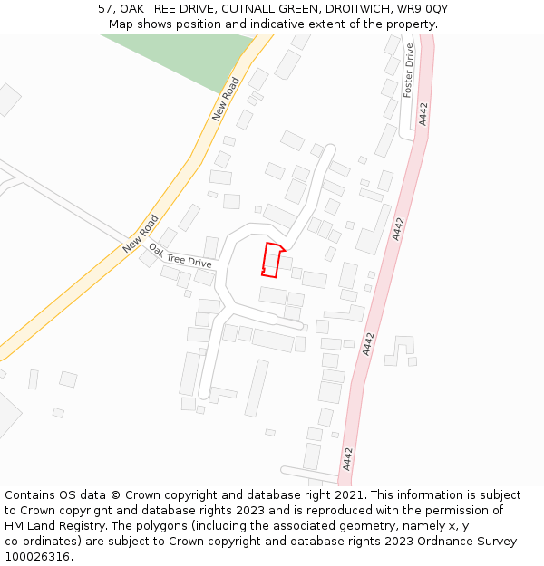 57, OAK TREE DRIVE, CUTNALL GREEN, DROITWICH, WR9 0QY: Location map and indicative extent of plot