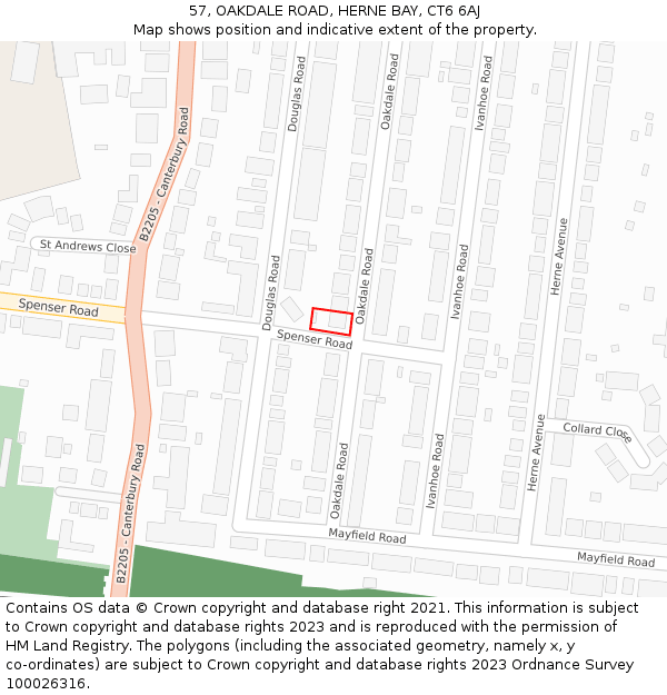 57, OAKDALE ROAD, HERNE BAY, CT6 6AJ: Location map and indicative extent of plot