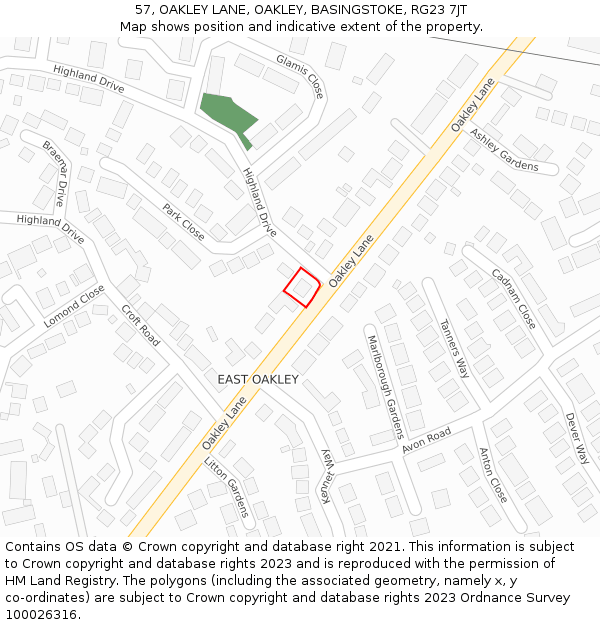 57, OAKLEY LANE, OAKLEY, BASINGSTOKE, RG23 7JT: Location map and indicative extent of plot