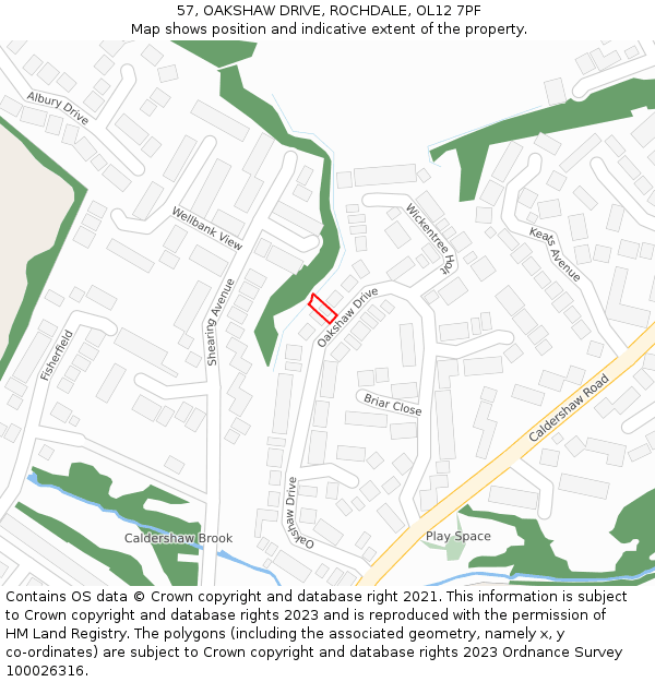57, OAKSHAW DRIVE, ROCHDALE, OL12 7PF: Location map and indicative extent of plot