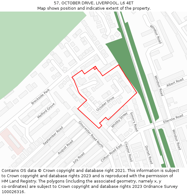 57, OCTOBER DRIVE, LIVERPOOL, L6 4ET: Location map and indicative extent of plot
