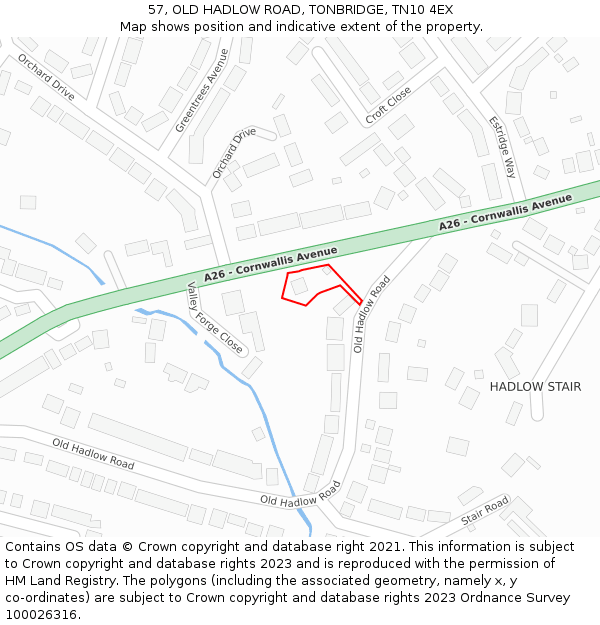 57, OLD HADLOW ROAD, TONBRIDGE, TN10 4EX: Location map and indicative extent of plot