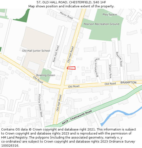 57, OLD HALL ROAD, CHESTERFIELD, S40 1HF: Location map and indicative extent of plot
