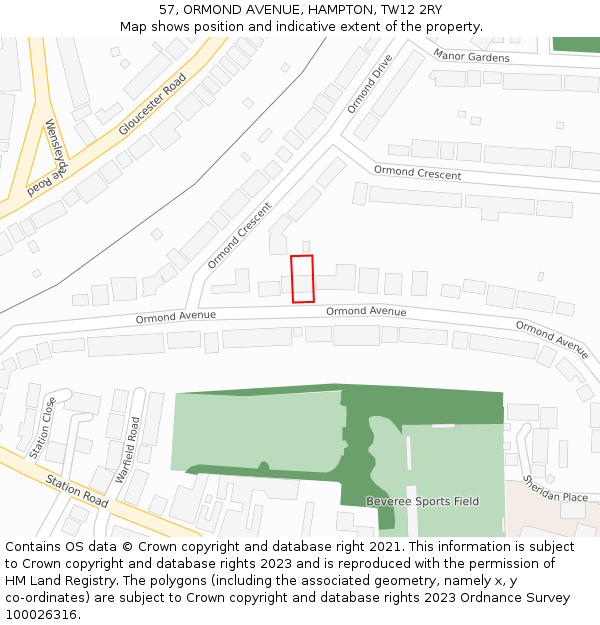 57, ORMOND AVENUE, HAMPTON, TW12 2RY: Location map and indicative extent of plot