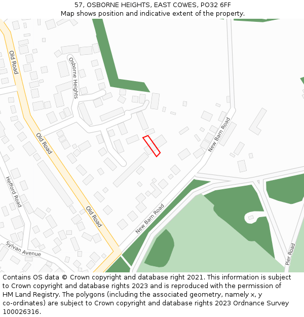 57, OSBORNE HEIGHTS, EAST COWES, PO32 6FF: Location map and indicative extent of plot