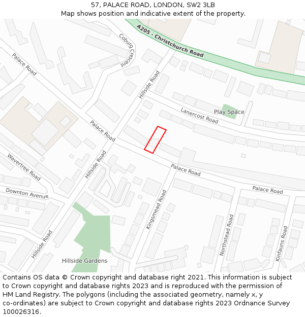 57, PALACE ROAD, LONDON, SW2 3LB: Location map and indicative extent of plot