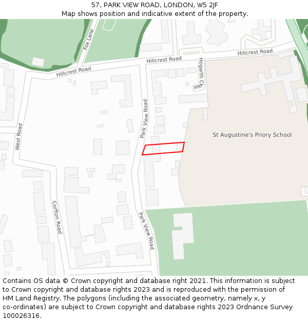 57, PARK VIEW ROAD, LONDON, W5 2JF: Location map and indicative extent of plot