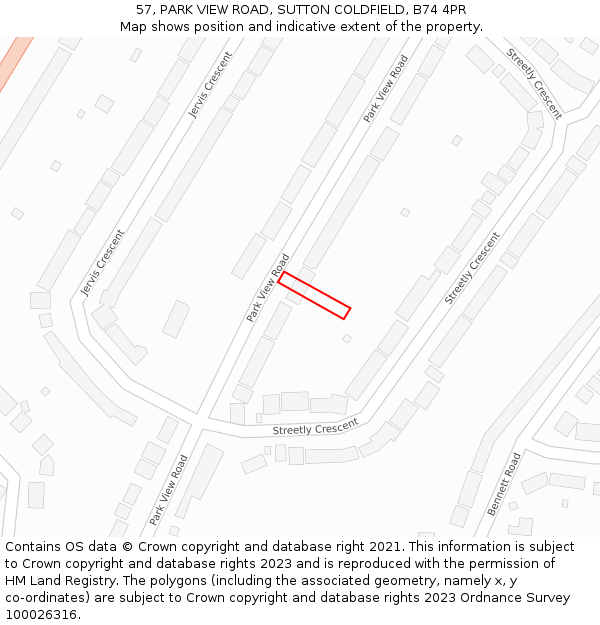 57, PARK VIEW ROAD, SUTTON COLDFIELD, B74 4PR: Location map and indicative extent of plot