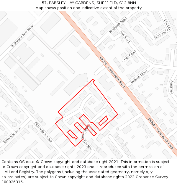 57, PARSLEY HAY GARDENS, SHEFFIELD, S13 8NN: Location map and indicative extent of plot