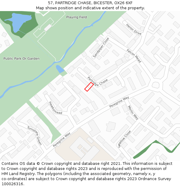 57, PARTRIDGE CHASE, BICESTER, OX26 6XF: Location map and indicative extent of plot