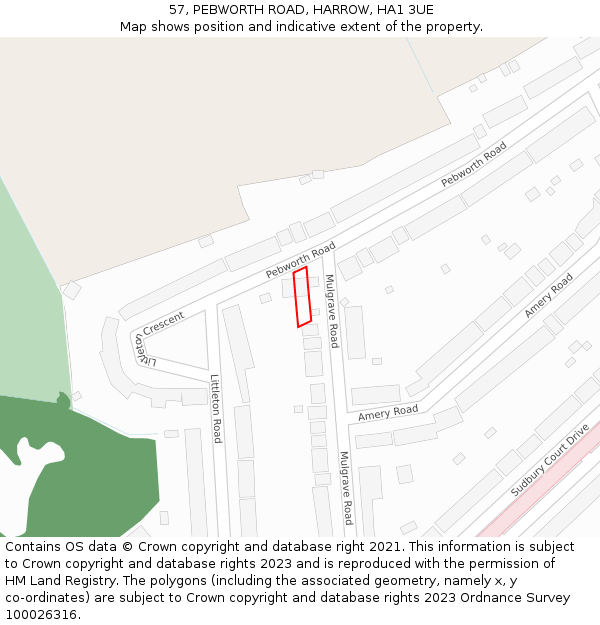 57, PEBWORTH ROAD, HARROW, HA1 3UE: Location map and indicative extent of plot