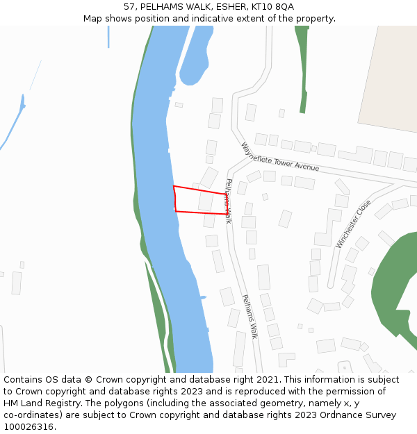 57, PELHAMS WALK, ESHER, KT10 8QA: Location map and indicative extent of plot