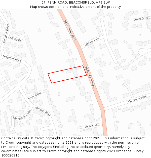 57, PENN ROAD, BEACONSFIELD, HP9 2LW: Location map and indicative extent of plot