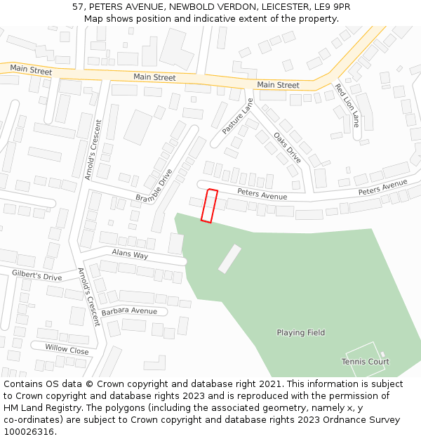 57, PETERS AVENUE, NEWBOLD VERDON, LEICESTER, LE9 9PR: Location map and indicative extent of plot