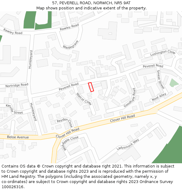 57, PEVERELL ROAD, NORWICH, NR5 9AT: Location map and indicative extent of plot