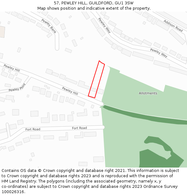 57, PEWLEY HILL, GUILDFORD, GU1 3SW: Location map and indicative extent of plot