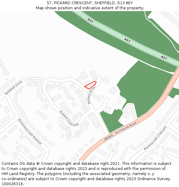 57, PICKARD CRESCENT, SHEFFIELD, S13 8EY: Location map and indicative extent of plot