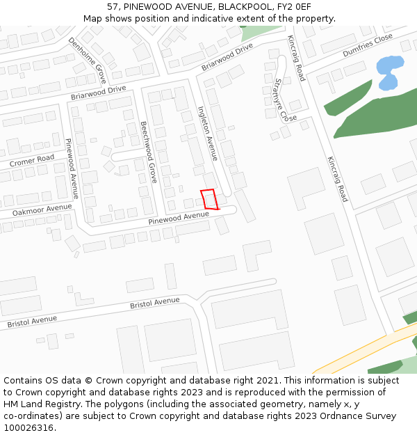 57, PINEWOOD AVENUE, BLACKPOOL, FY2 0EF: Location map and indicative extent of plot