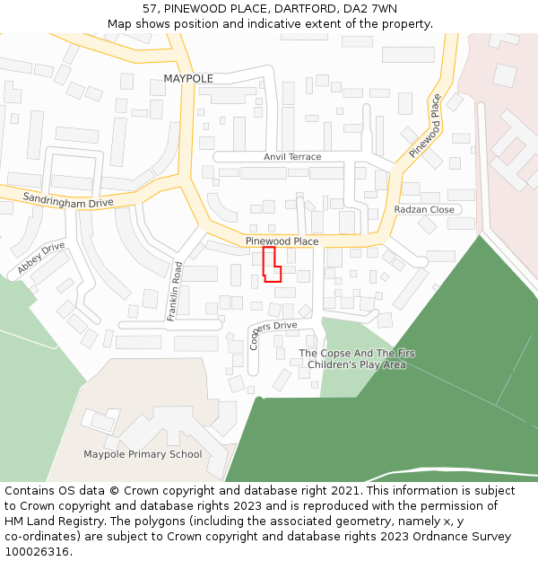 57, PINEWOOD PLACE, DARTFORD, DA2 7WN: Location map and indicative extent of plot