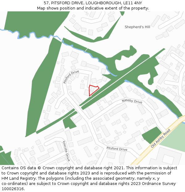 57, PITSFORD DRIVE, LOUGHBOROUGH, LE11 4NY: Location map and indicative extent of plot