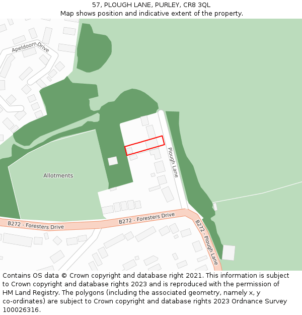 57, PLOUGH LANE, PURLEY, CR8 3QL: Location map and indicative extent of plot