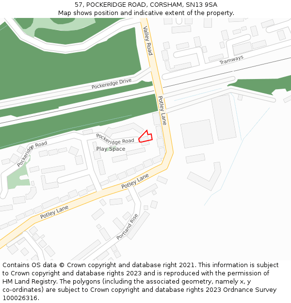 57, POCKERIDGE ROAD, CORSHAM, SN13 9SA: Location map and indicative extent of plot