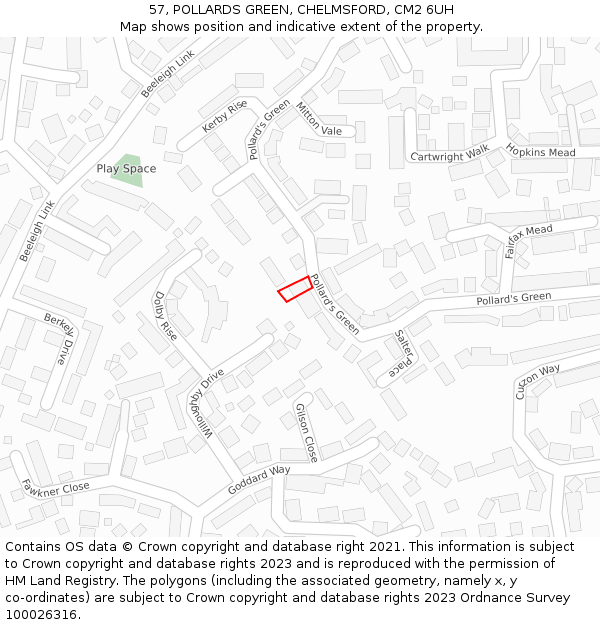 57, POLLARDS GREEN, CHELMSFORD, CM2 6UH: Location map and indicative extent of plot