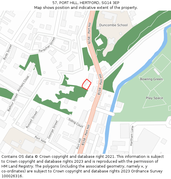 57, PORT HILL, HERTFORD, SG14 3EP: Location map and indicative extent of plot