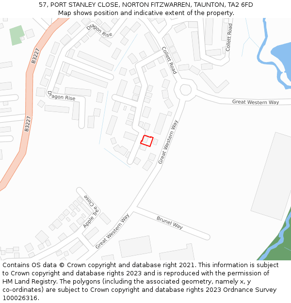 57, PORT STANLEY CLOSE, NORTON FITZWARREN, TAUNTON, TA2 6FD: Location map and indicative extent of plot