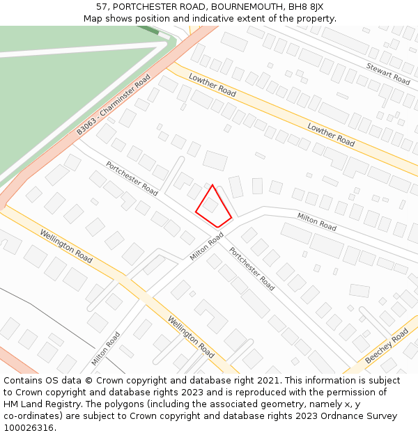 57, PORTCHESTER ROAD, BOURNEMOUTH, BH8 8JX: Location map and indicative extent of plot