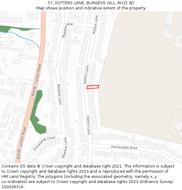 57, POTTERS LANE, BURGESS HILL, RH15 9JT: Location map and indicative extent of plot